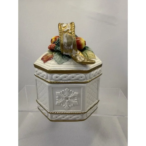 Fitz and Floyd Holiday Classics Hand Crafted Candy Jar With‎ Lid Beautiful 5" - Picture 5 of 8